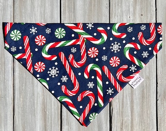 Candy Canes Dog Bandana, Over the Collar Christmas Dog Bandana, Custom Dog Bandana, Holiday Candy Cane Dog Bandana, Christmas Dog Scarf