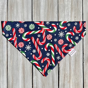 Candy Canes Dog Bandana, Over the Collar Christmas Dog Bandana, Custom Dog Bandana, Holiday Candy Cane Dog Bandana, Christmas Dog Scarf