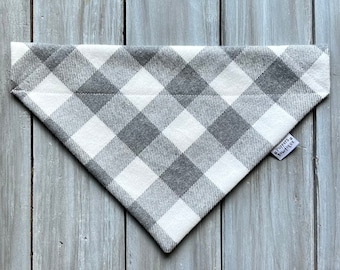 Winter Wonderland Dog Bandana, Over the Collar Christmas Dog Bandana, Custom Dog Bandana,  Grey White Plaid Dog Bandana, Plaid Dog Scarf