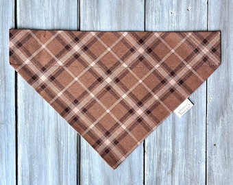 Over the Collar Toffee Plaid Fall Dog Bandana, Custom Dog Bandana,  Fall Plaid Dog Bandana, Plaid Dog Scarf, Autumn Dog Scarf