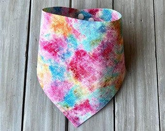 Snap On Colorful Pink, Blue & Yellow Dog Bandana, Personalized Dog Bandana, Easter Dog Bandana, Spring Dog Bandana, Custom Dog Bandana