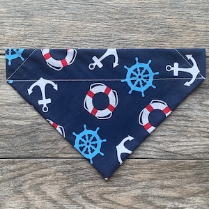 Nautical Dog Bandana, Over the Collar Boating Dog Bandana, Custom Nautical Dog Bandana, Navy Dog Bandana , Summer Dog Bandana