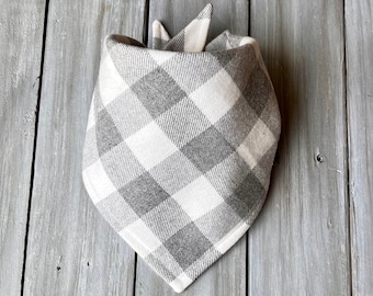 Snap On Winter Wonderland Dog Bandana, Personalized Dog Bandana, Christmas Dog Bandana , Holiday Dog Bandana, Grey & White Plaid Dog Bandana