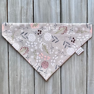 Personalized Grey Wildflowers Dog Bandana, Over the Collar Spring Dog Bandana, Custom Dog Bandana, Summer Dog Bandana, Dog Neckerchief