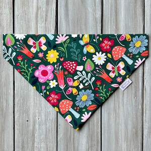 Over the Collar Mushroom Floral Dog Bandana, Custom Dog Bandana, Pet Bandana, Summer Dog Bandana, Boho Dog Bandana, Dog Scarf