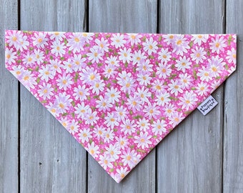 Pink Daisy Bandana, Spring Daisy Dog Bandana, Spring Pink Dog Bandana, Over the Collar Daisy Dog Bandana, Spring Dog Bandana, Summer Bandana