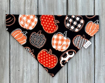 Over the Collar Pumpkin Pizzazz Dog Bandana, Custom Dog Bandana, Tossed Pumpkins Fall Dog Bandana, Halloween Dog Scarf, Autumn Dog Scarf