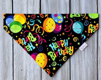 Happy Birthday Dog Bandana, Over the Collar Dog Bandana, Custom Dog Bandana, Birthday Dog Bandana, Birthday Dog Neckerchief,  Party Bandana