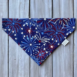 Over the Collar Fireworks Celebration Dog Bandana, Personalized 4th of July Dog Bandana, Summer Dog Bandana, Memorial Day Dog Bandana