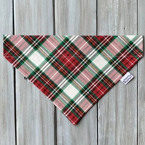 Christmas Night Before Christmas Dog Bandana, Over the Collar Christmas Dog Bandana, Custom Dog Bandana, Red Green Plaid Dog Bandana