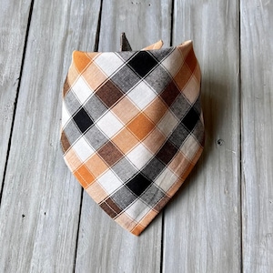 Snap On Harvest Dog Bandana, Personalized Dog Bandana, Fall Dog Bandana, Autumn Dog Bandana, Dog Bandana, Orange,Black & White Plaid Bandana