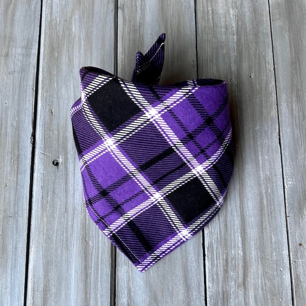 Snap On Purple Plaid Dog Bandana, Personalized Dog Bandana, Fall Dog Bandana, Autumn Dog Bandana , Dog Bandana, Plaid Dog Bandana