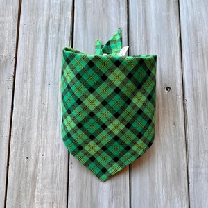 Snap On St. Patrick's Day Dog Bandana, Personalized Dog Bandana, Green Plaid Dog Bandana, Irish Pet Bandana, Green Tartan Dog Bandana