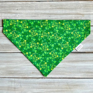 Lucky Dog St. Patrick&#39;s Day Dog Bandana, St. Paddys Dog Bandana, Shamrock Dog Bandana, Lucky Dog Over the Collar Dog Bandana, Pot of Gold