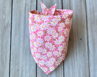 Snap on Pink Daisy Dog Bandana, Personalized Dog Bandana, Spring Pink Daisy Dog Bandana, Spring Pet Bandana, Summer Dog Bandana