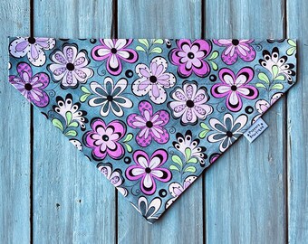 Over the Collar Dog Retro Flowers Dog Bandana, Spring Dog Bandana, Summer Dog Bandana, Dog Neckerchief, Boho Dog Bandana