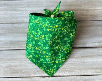 Snap On Lucky Dog St. Patrick's Day Dog Bandana, Personalized Dog Bandana, Four Leaf Clover Dog Bandana, Irish Pet Scarf, Lucky Dog Bandana