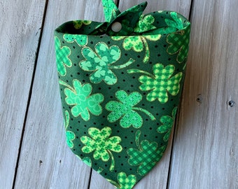 Snap On St. Patrick's Day Shamrocks Dog Bandana, Personalized Dog Bandana, Four Leaf Clover Dog Bandana, Shamrock Dog Bandana