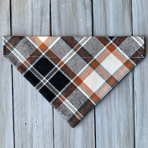 S'mores By the Campfire Fall Dog Bandana, Over the Collar Fall Dog Bandana, Black Brown Plaid Dog Bandana, Plaid Fall Dog Scarf