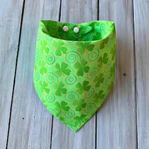 Snap On St. Patrick&#39;s Day Shamrocks & Swirls Dog Bandana, Personalized Dog Bandana, Glitter Four Leaf Clover Dog Bandana, Irish Pet Bandana