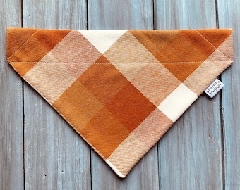Fall Pumpkin Pie Dog Bandana, Over the Collar Fall Dog Bandana, Orange & White Plaid Dog Bandana, Plaid Dog Scarf, Autumn Dog Scarf