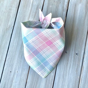 Snap on Pastel Plaid Easter Dog Bandana, Personalized Dog Bandana, Spring Pastel Stripe Dog Bandana, Spring Plaid Dog Bandana