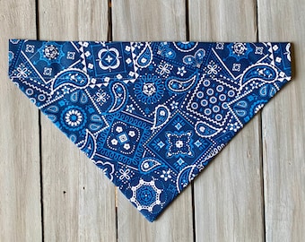 Over the Collar Blue Paisley Dog Bandana, Summer Dog Bandana, Biker Dog Bandana, Custom Dog Bandana, Spring Dog Bandana, Boho Dog Bandana