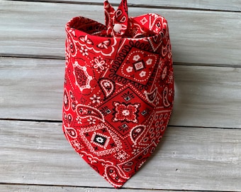 Snap On Red Paisley Dog Bandana, Red Dog Bandana, Personalized Dog Bandana, Custom Dog Bandana, Pet Bandana, Boho Dog Bandana