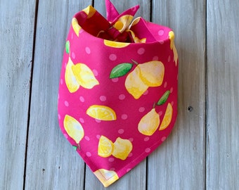 Pink Lemonade Snap On Dog Bandana, Personalized Dog Bandana, Lemon Dog Bandana, Spring Dog Bandana, Summer Dog Bandana, Pink Lemon Bandana