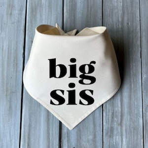 May include: A white bandana with black text that reads "big sis".