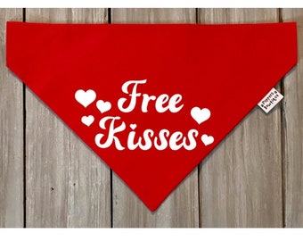 Free Kisses Dog Bandana, Over the Collar or Snap On Valentine's Day Dog Bandana, Valentine Dog Bandana, Valentine Dog Scarf