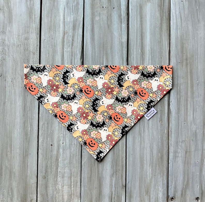 Over the collar dog bandana with ghosts, pumpkins & bats.