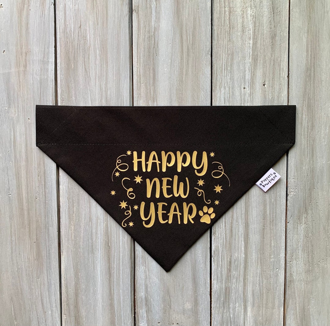 Happy New Year Dog Bandana, Over the Collar New Year Dog Bandana