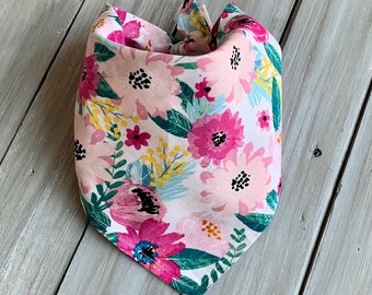 Snap On Pink Floral Dog Bandana, Personalized Dog Bandana, Dog Bandana, Spring Dog Bandana, Custom Dog Bandana, Boho Dog Bandana