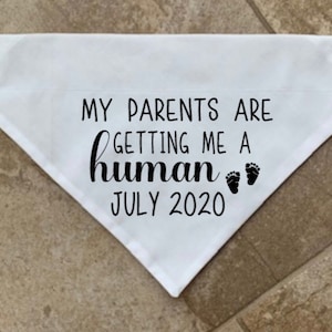 My Parents are Getting Me a Human Dog Bandana, Over the Collar Dog Bandana, Custom Dog Bandana, Birth Announcement Dog Bandana, Photo Prop