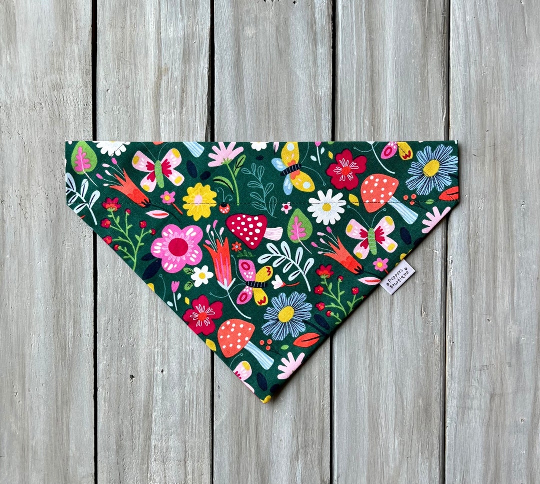 Over the Collar Mushroom Floral Dog Bandana, Custom Dog Bandana, Pet
