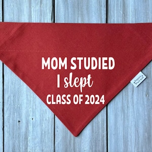 Mom Studied I Slept Graduation Dog Bandana, Graduation Over the Collar or Snap On Dog Scarf, Funny Dog Bandana, Graduate Dog Scarf
