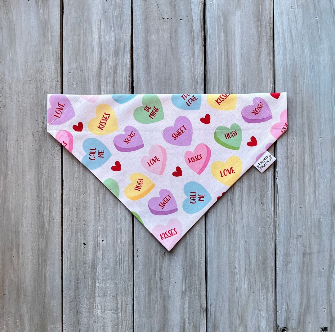 Valentine's Day Dog Bandana, Over the Collar Conversation Hearts Dog
