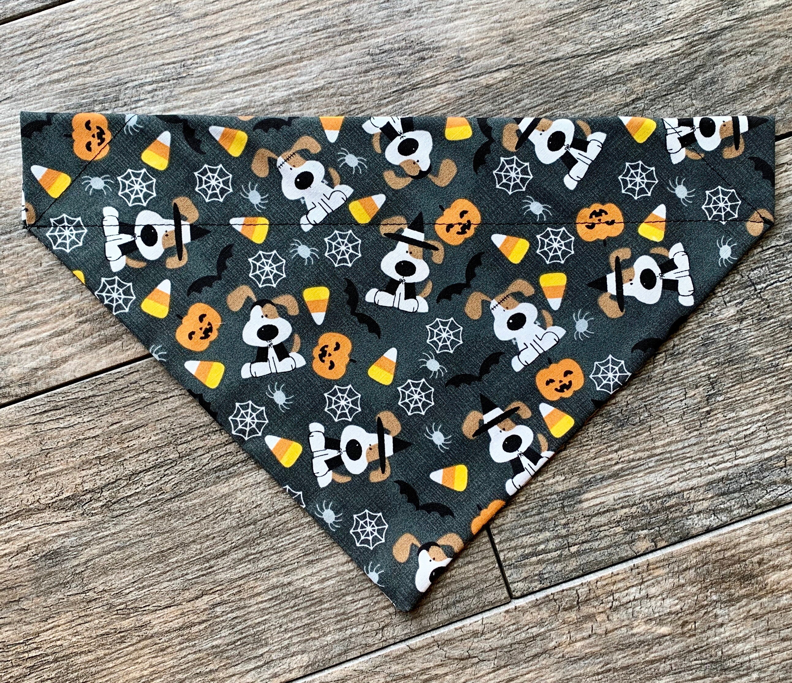 Halloween Tossed Dogs Dog Bandana, Over The Collar Custom Vampire Frankenstein Scarf