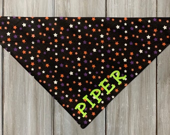 Halloween Glow in the Dark Stars Dog Bandana, Snap/tie on Halloween Dog Bandana, Glow in the Dark Dog Bandana, Glow in the Dark Dog Scarf