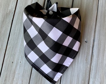 May include: Black and white checkered bandana with a snap closure.