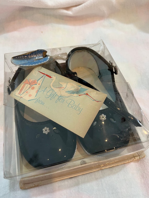 Vintage Black Patent Baby Shoes with box - image 1