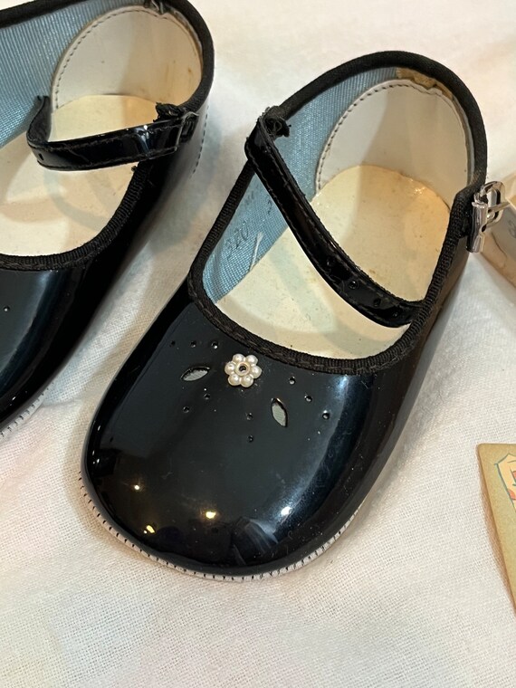 Vintage Black Patent Baby Shoes with box - image 6