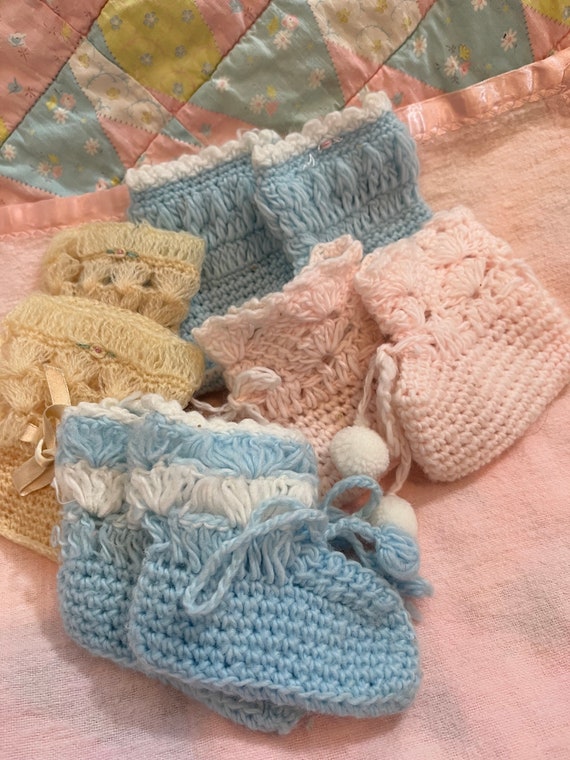 Four Pairs of Vintage Knit Baby Booties