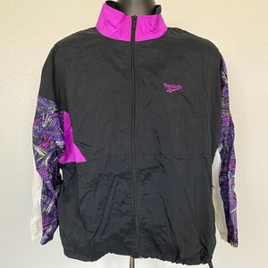 Reebok 90s Vintage Zip Up Jacket Pink Purple Black Windbreaker Womens Size Small