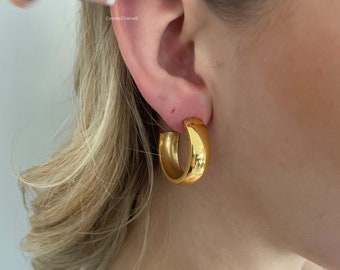 Gold Chunky Hoops - Thick Gold Hoops - Golden Hoops - Waterproof Earrings