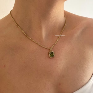 Emerald Green Necklace Emerald Pendant Necklace Gold Emerald Pendant Green Emerald Necklace Vintage Emerald Necklace image 1