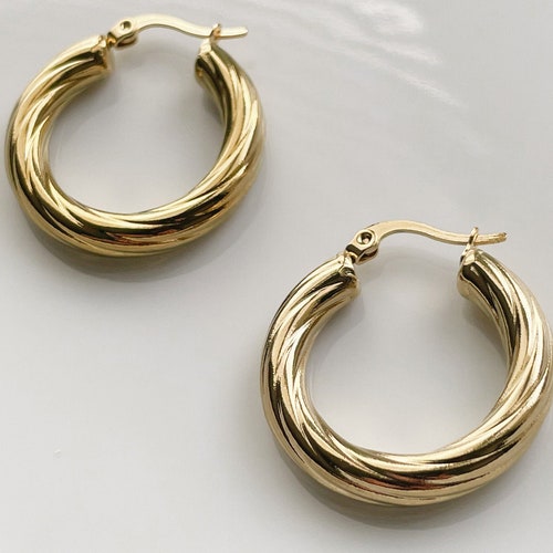 Chunky Gold Hoops Golden Hoops Thick Gold Hoop Earrings - Etsy