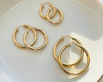 Golden Hoops - Dainty Hoop Earrings - Chunky Gold Hoops - Thick Gold Hoops -Thick Gold Hoops - Big Hoops