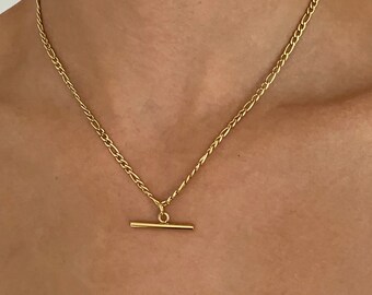 T Bar Necklace - T Bar Chain - Gold Chain Necklace - Gold Chain Choker - Waterproof Necklace -